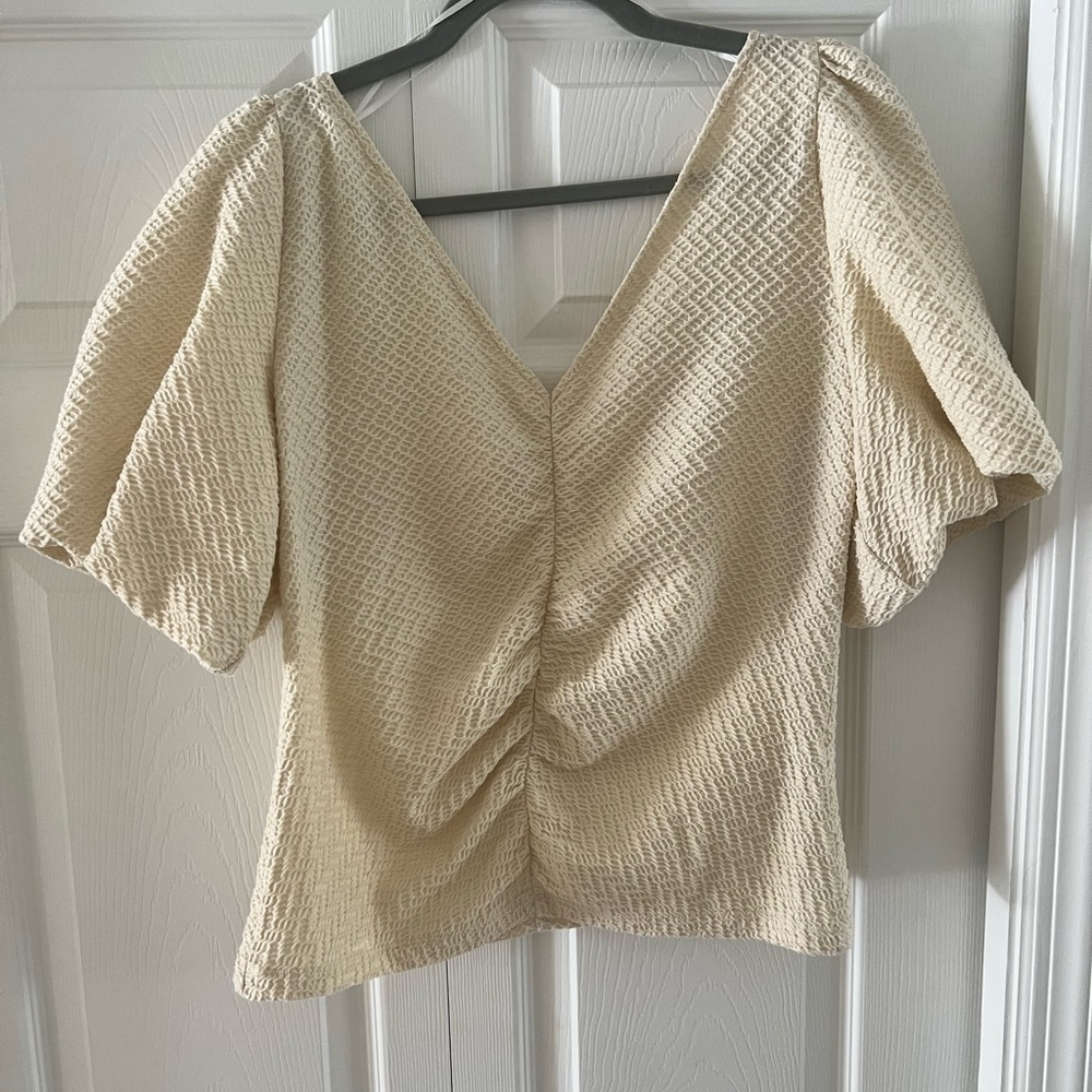 Free People Cream Puff Sleeve Ruched Blouse